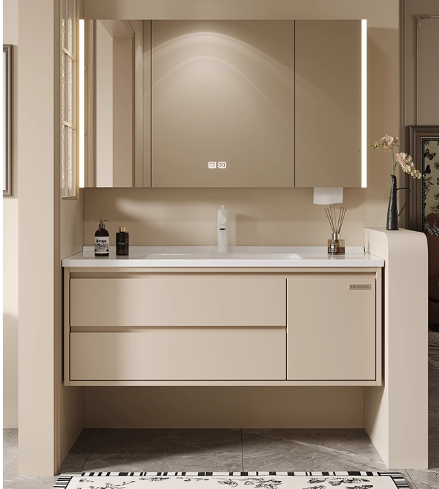 轻奢浴室柜组合60CM香槟金，带灯光无储物